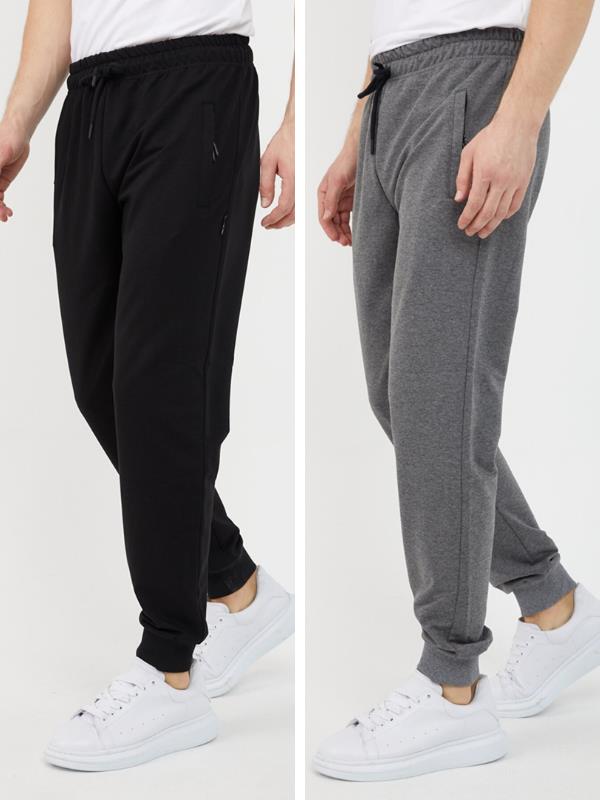 2'li erkek Eşofman Altı Paça Ribanalı Cep Fermuar Detaylı