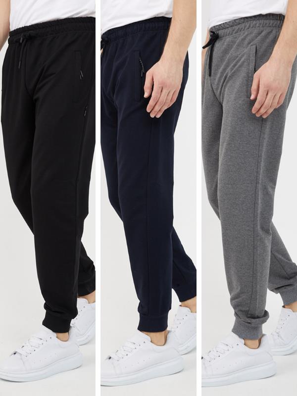 3'lü erkek Eşofman Altı Paça Ribanalı Cep Fermuar Detaylı