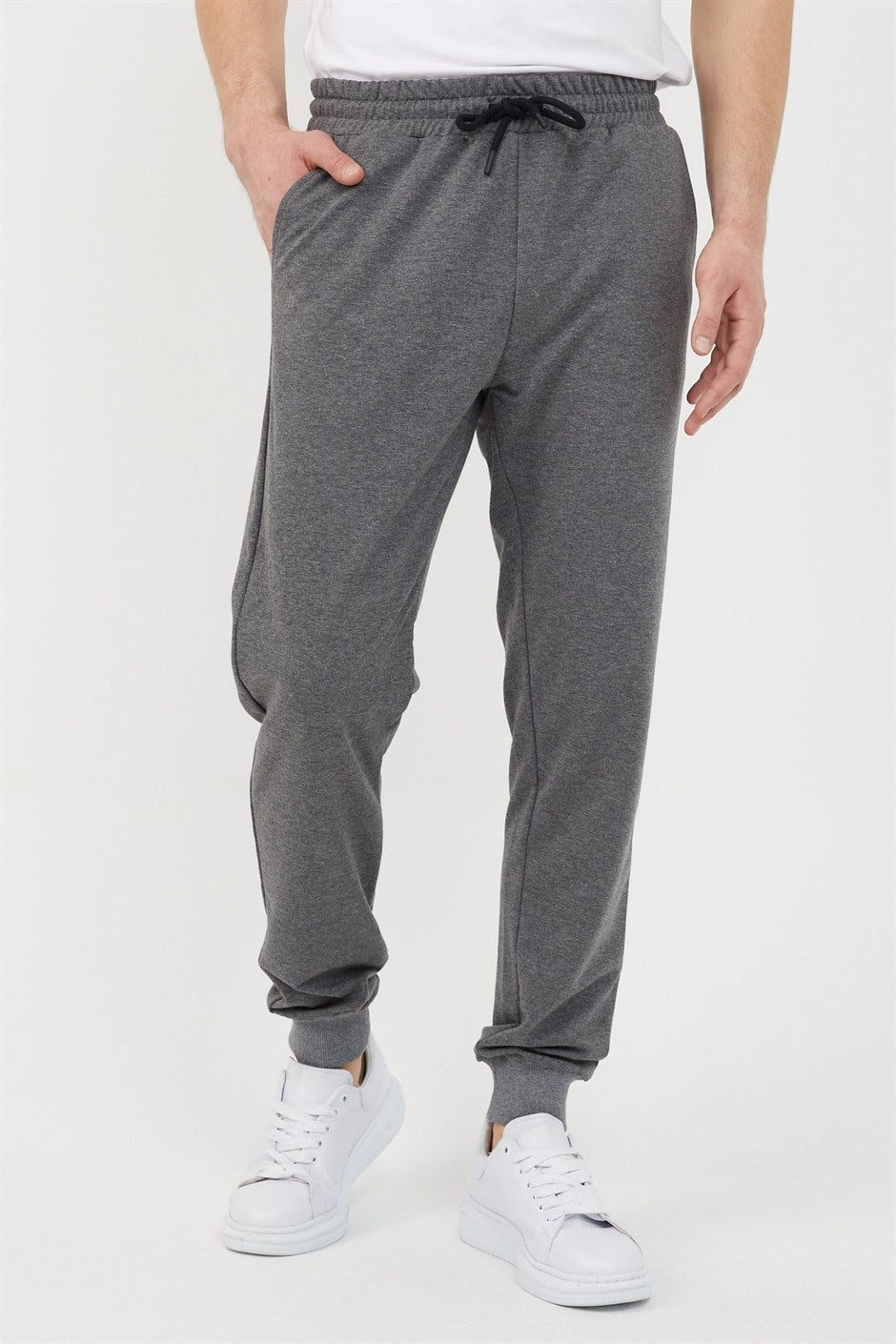 Erkek Regular Fit Rahat Kesim Beli Bağcıklı Jogger Cepli Lastikli Paça Antrasit Eşofman Altı