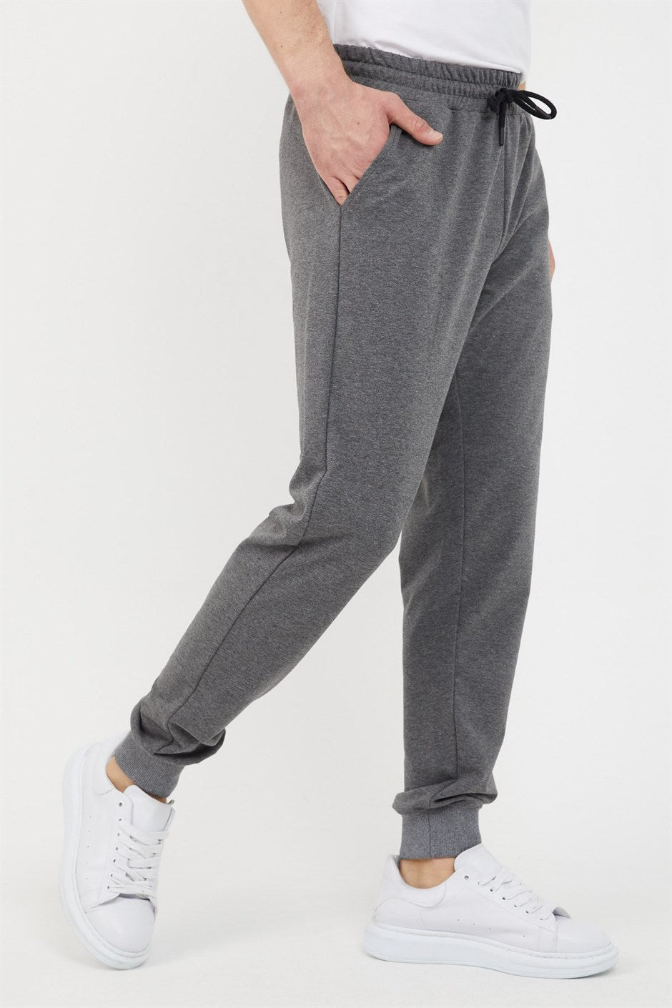 Erkek Regular Fit Rahat Kesim Beli Bağcıklı Jogger Cepli Lastikli Paça Antrasit Eşofman Altı
