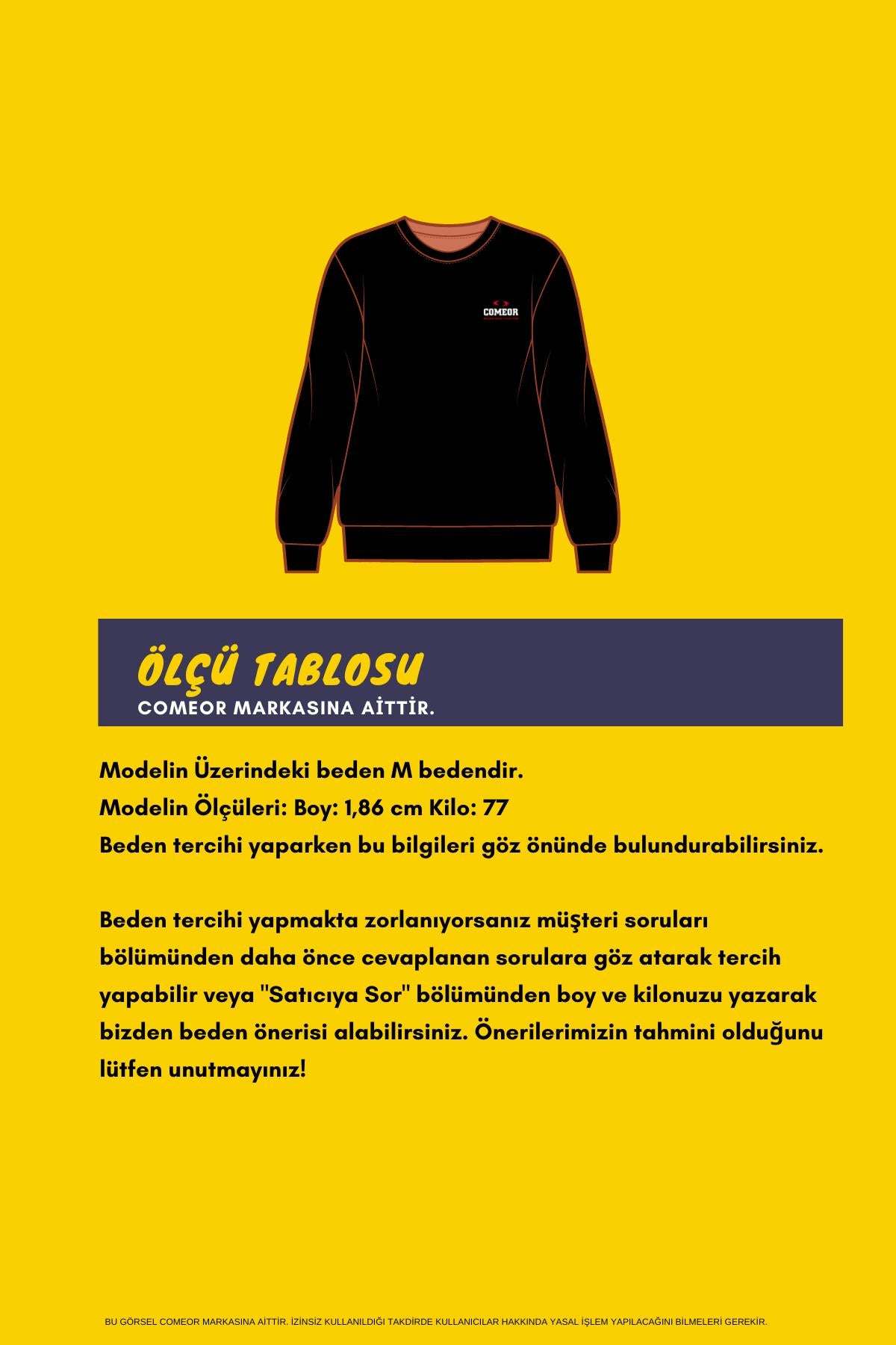 COMEOR 3'lü Erkek Bisiklet Yaka Göğüs Nakış Detaylı Siyah Sweatshirt