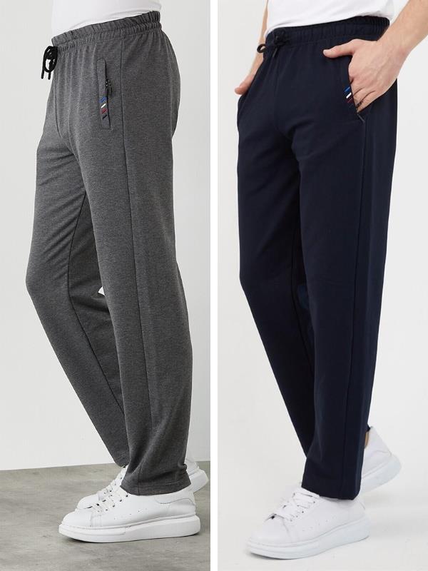 COMEOR Erkek 2'li Eşofman Altı Fermuar Cep Nakış Detaylı Düz Paça Rahat Kesim