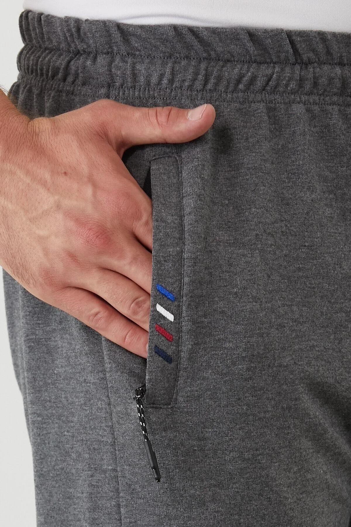 COMEOR Erkek 2'li Eşofman Altı Fermuar Cep Nakış Detaylı Düz Paça Rahat Kesim