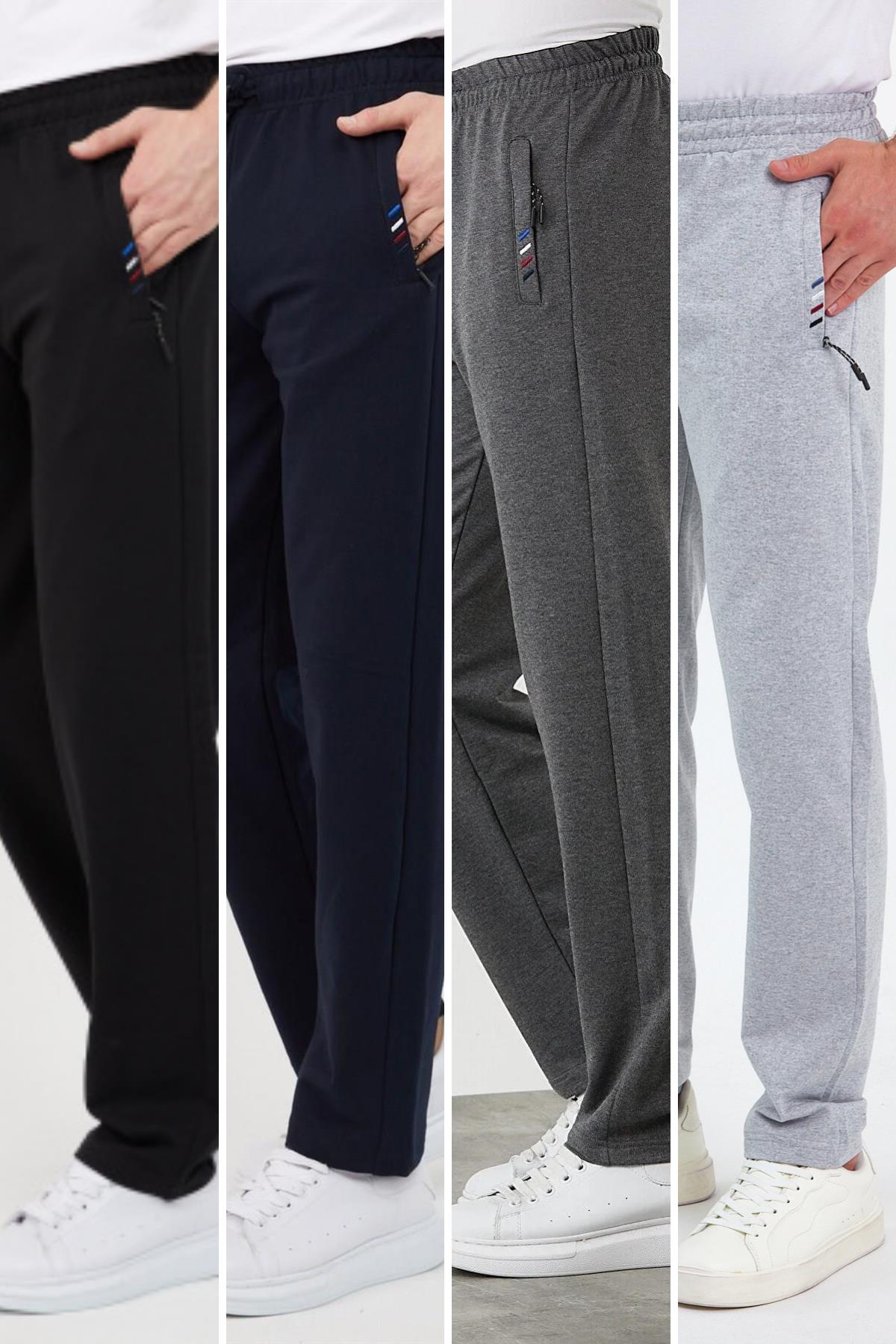 COMEOR Erkek 4'lü Eşofman Altı Fermuar Cep Nakış Detaylı Düz Paça Rahar Kesim