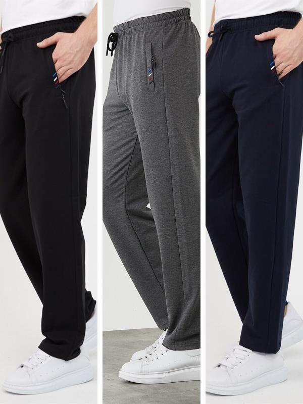 COMEOR Erkek 3'lü Eşofman Altı Fermuar Cep Nakış Detaylı Düz Paça Rahar Kesim