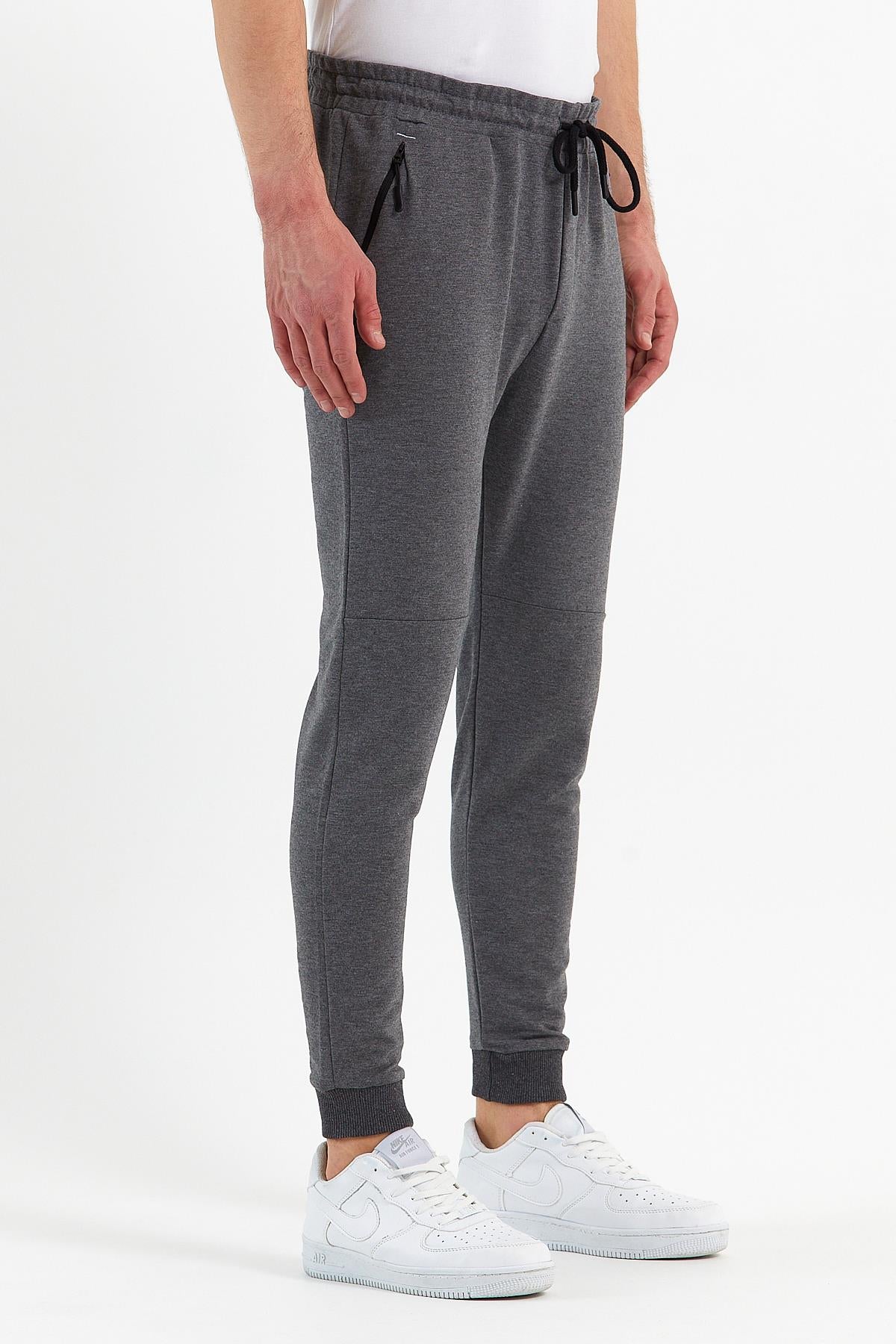 COMEOR Erkek Antrasit Slim Fit Jogger Cep Nakış Fermuar Detaylı Eşofman Altı