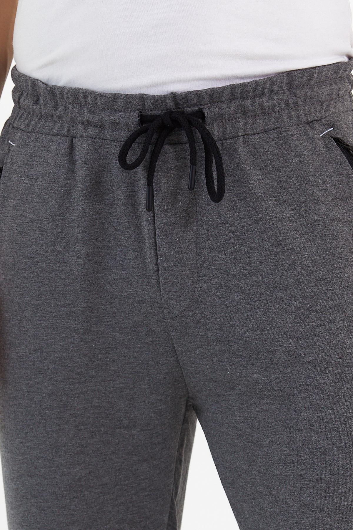 COMEOR Erkek Antrasit Slim Fit Jogger Cep Nakış Fermuar Detaylı Eşofman Altı
