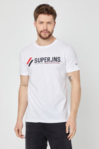 COMEOR ERKEK Beyaz Önü Yazı Baskılı Kısa Kollu Bisiklet Yaka  Basic Slim Fit T-Shirt