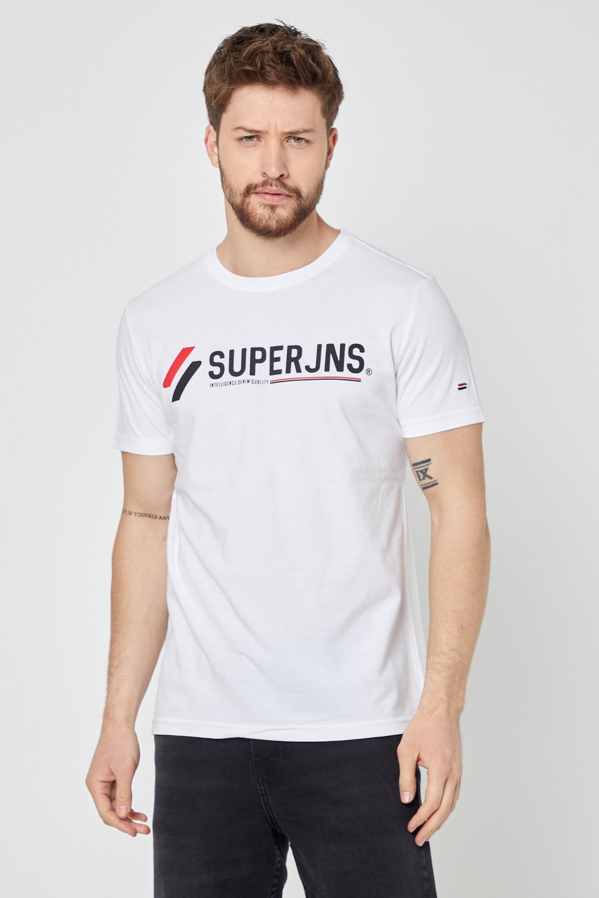 COMEOR ERKEK Beyaz Önü Yazı Baskılı Kısa Kollu Bisiklet Yaka  Basic Slim Fit T-Shirt