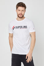 COMEOR ERKEK Beyaz Önü Yazı Baskılı Kısa Kollu Bisiklet Yaka  Basic Slim Fit T-Shirt