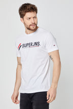 COMEOR ERKEK Beyaz Önü Yazı Baskılı Kısa Kollu Bisiklet Yaka  Basic Slim Fit T-Shirt