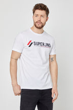 COMEOR ERKEK Beyaz Önü Yazı Baskılı Kısa Kollu Bisiklet Yaka  Basic Slim Fit T-Shirt