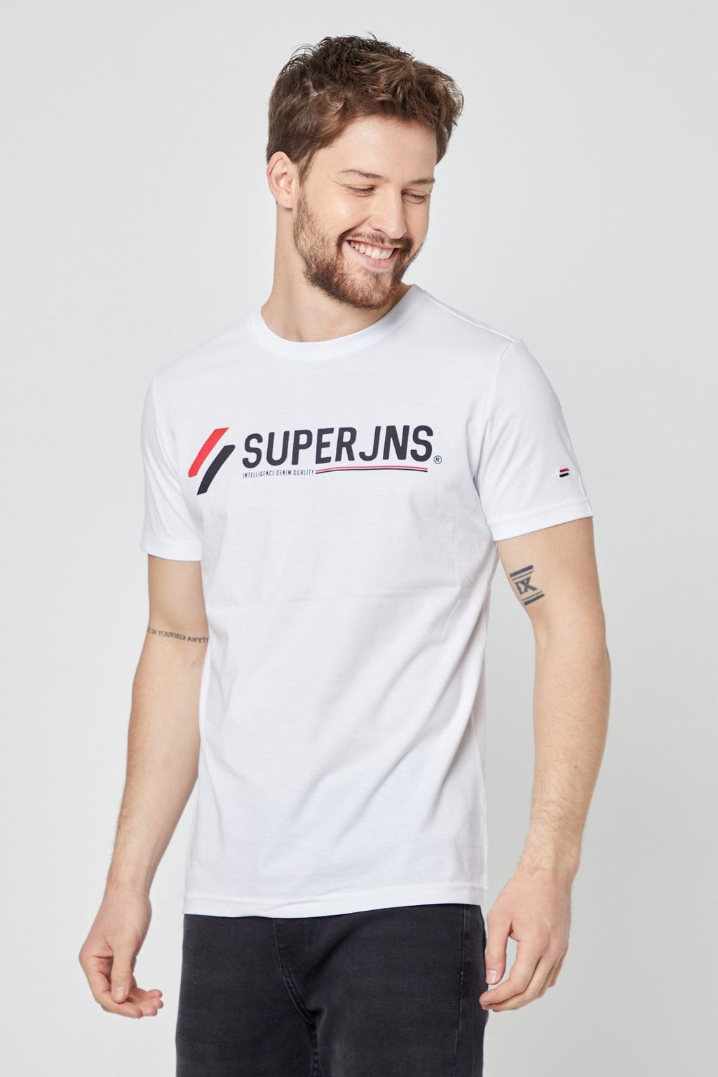 COMEOR ERKEK Beyaz Önü Yazı Baskılı Kısa Kollu Bisiklet Yaka  Basic Slim Fit T-Shirt