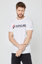 COMEOR ERKEK Beyaz Önü Yazı Baskılı Kısa Kollu Bisiklet Yaka  Basic Slim Fit T-Shirt