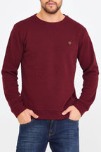 COMEOR Erkek Bisiklet Yaka Göğüs Nakış Detaylı Bordo Sweatshirt