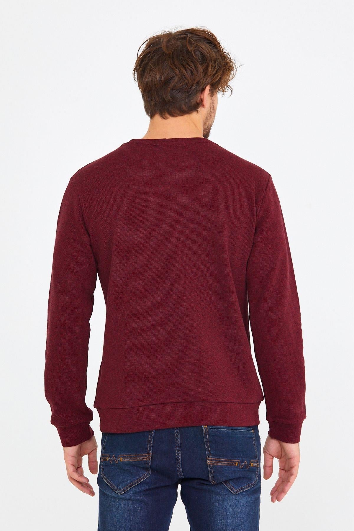 COMEOR Erkek Bisiklet Yaka Göğüs Nakış Detaylı Bordo Sweatshirt