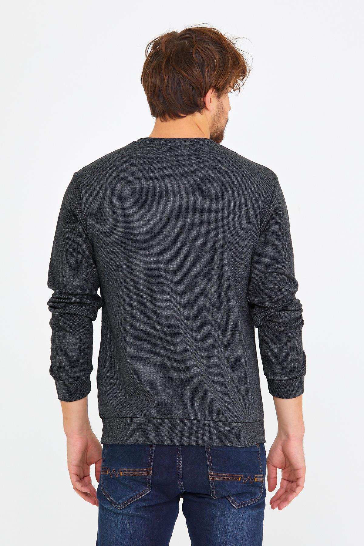 COMEOR Erkek Bisiklet Yaka Göğüs Nakış Detaylı Gri Sweatshirt