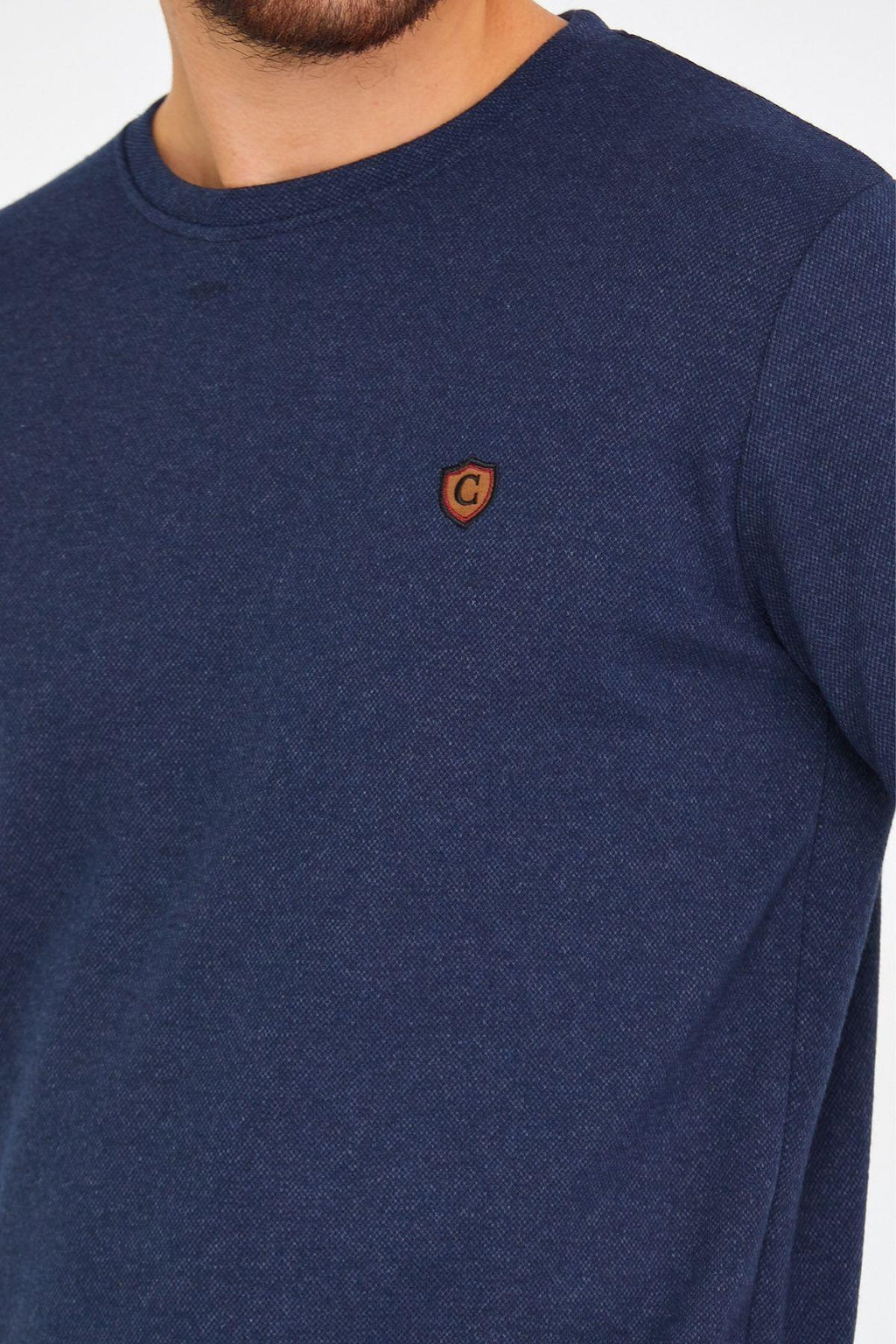 COMEOR Erkek Bisiklet Yaka Göğüs Nakış Detaylı Lacivert Sweatshirt