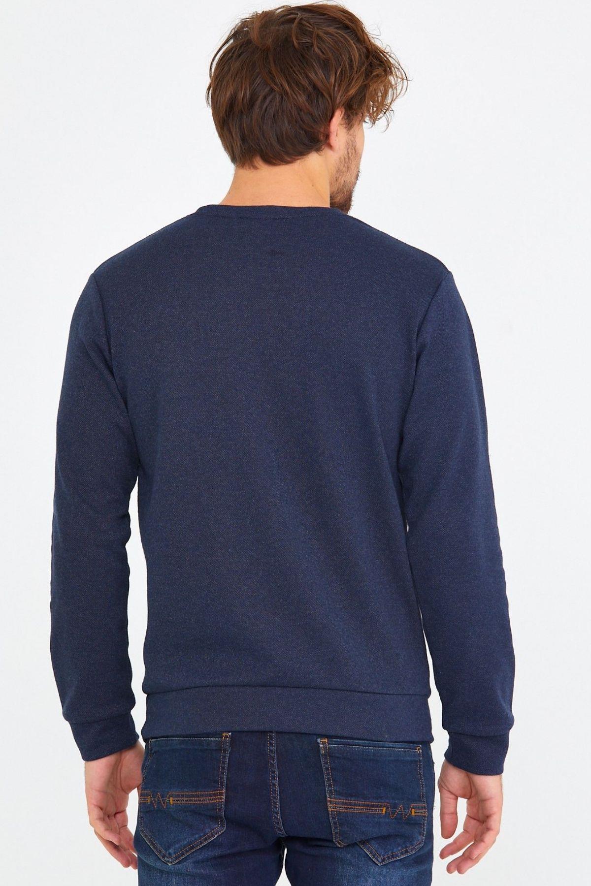 COMEOR Erkek Bisiklet Yaka Göğüs Nakış Detaylı Lacivert Sweatshirt