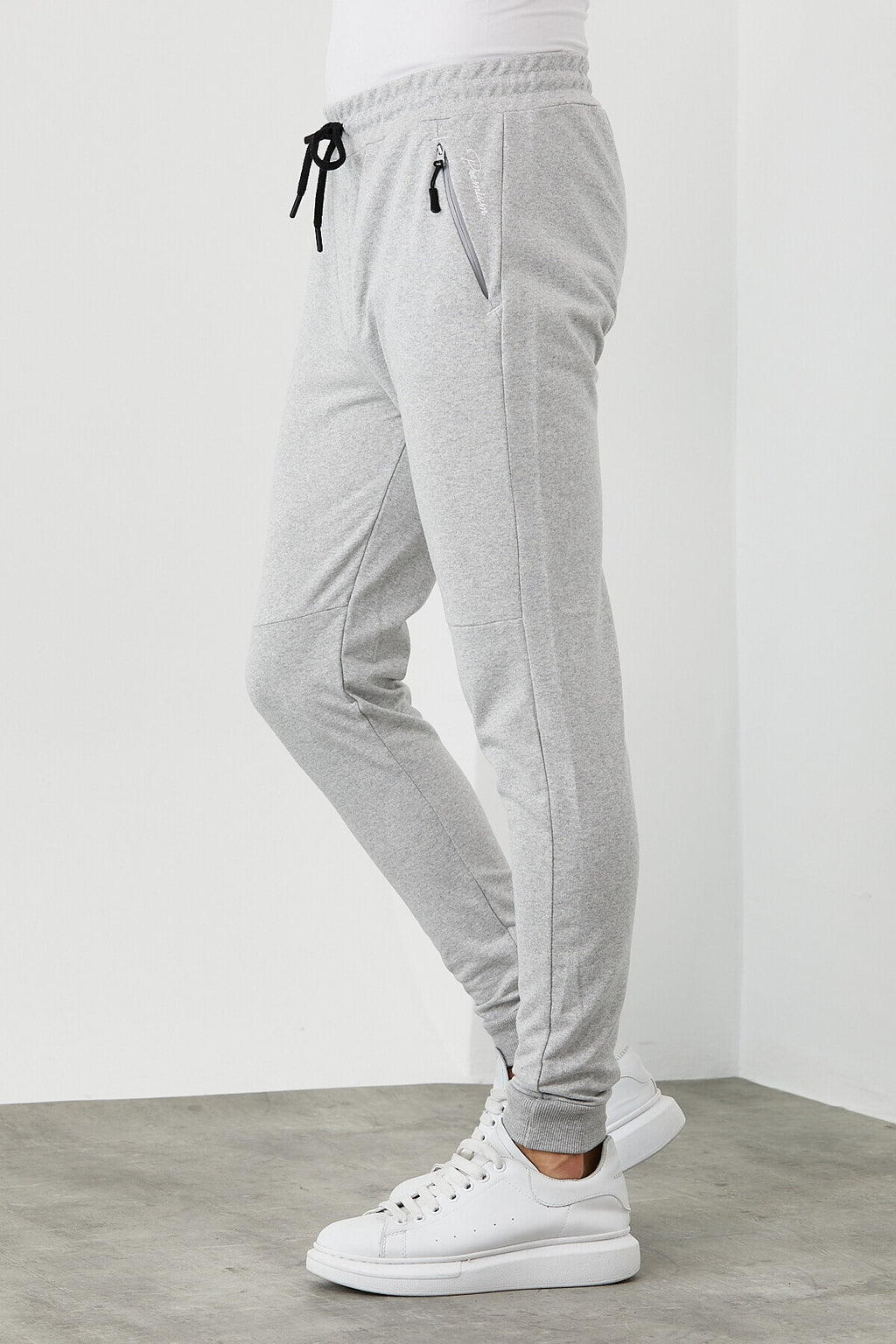 COMEOR Erkek Gri Slim Fit Jogger Cep Nakış Fermuar Detaylı Eşofman Altı