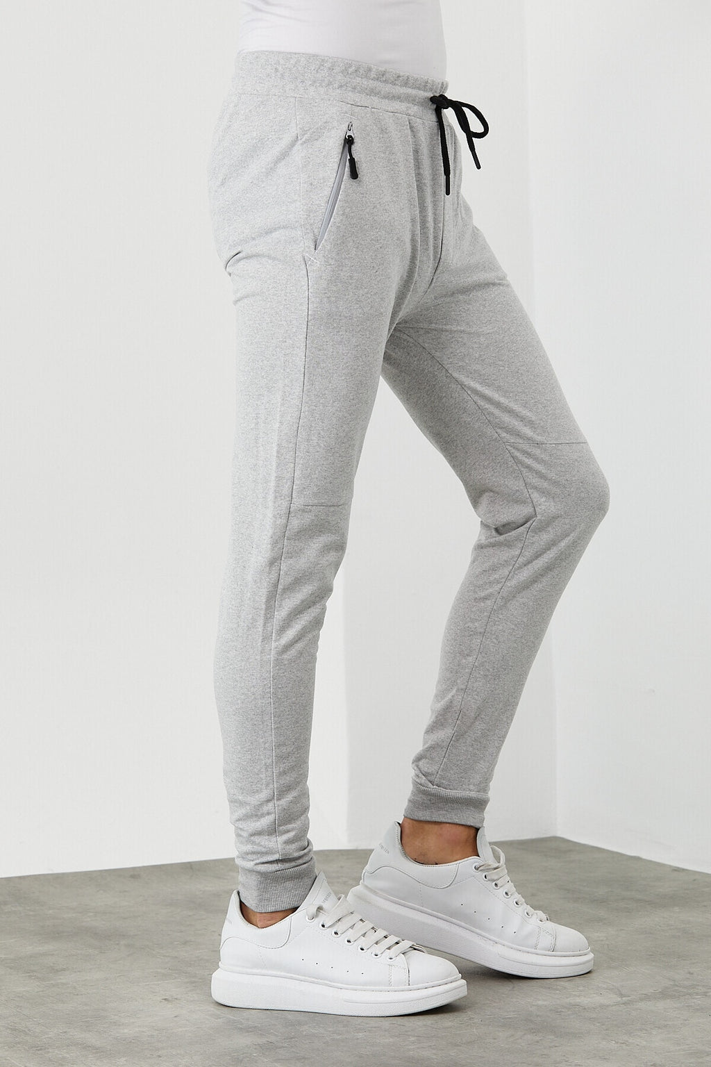 COMEOR Erkek Gri Slim Fit Jogger Cep Nakış Fermuar Detaylı Eşofman Altı