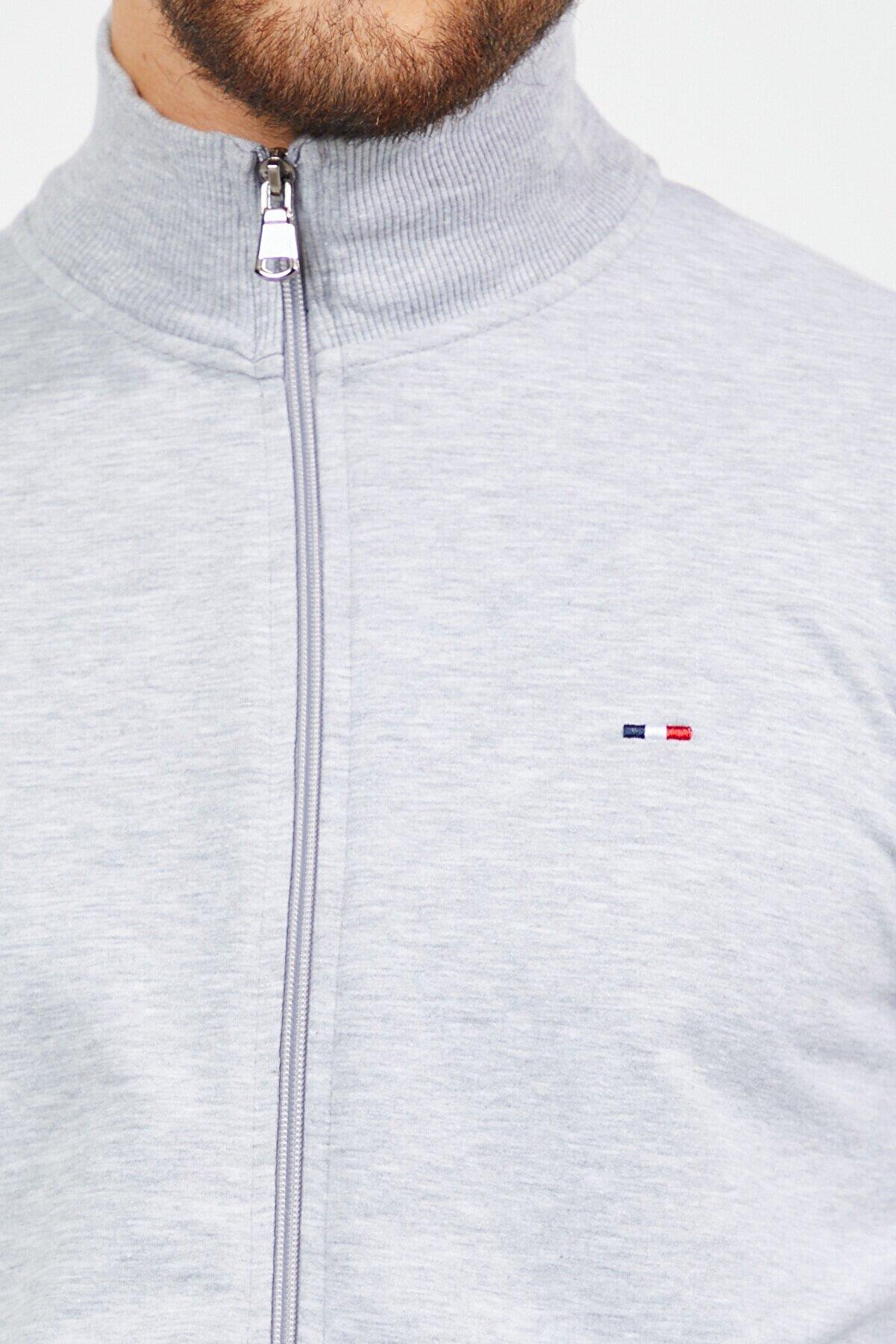 Erkek Gri Uzun Kollu Önü Fermuarlı Hırka CMRE8293