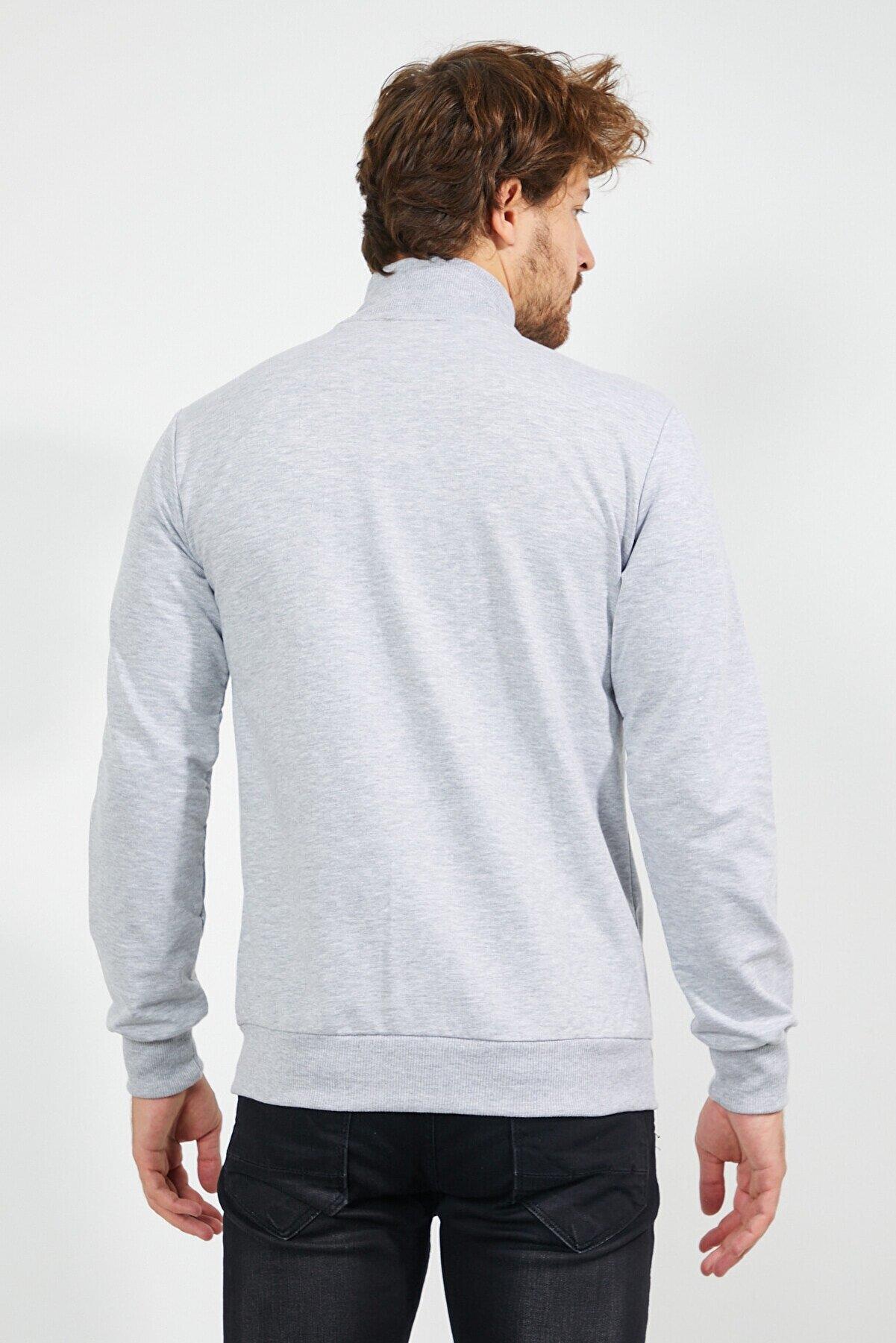 Erkek Gri Uzun Kollu Önü Fermuarlı Hırka CMRE8293