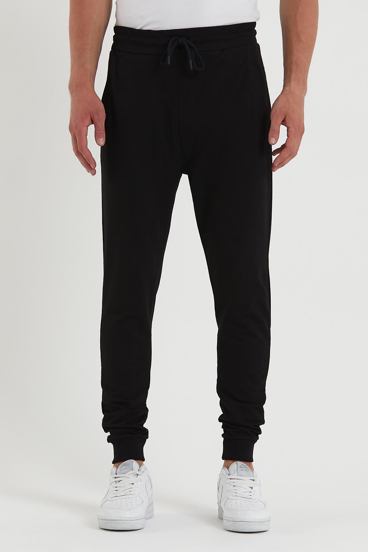 COMEOR Erkek Siyah Paçası Lastikli Cep Etiket Detaylı Eşofman Altı