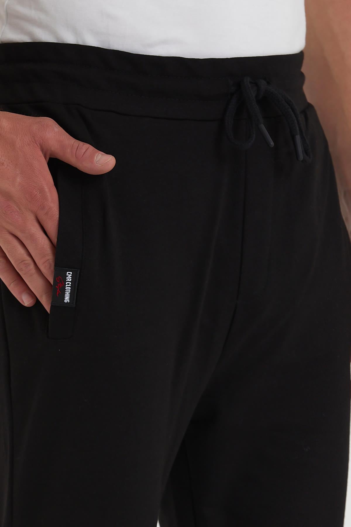 COMEOR Erkek Siyah Paçası Lastikli Cep Etiket Detaylı Eşofman Altı