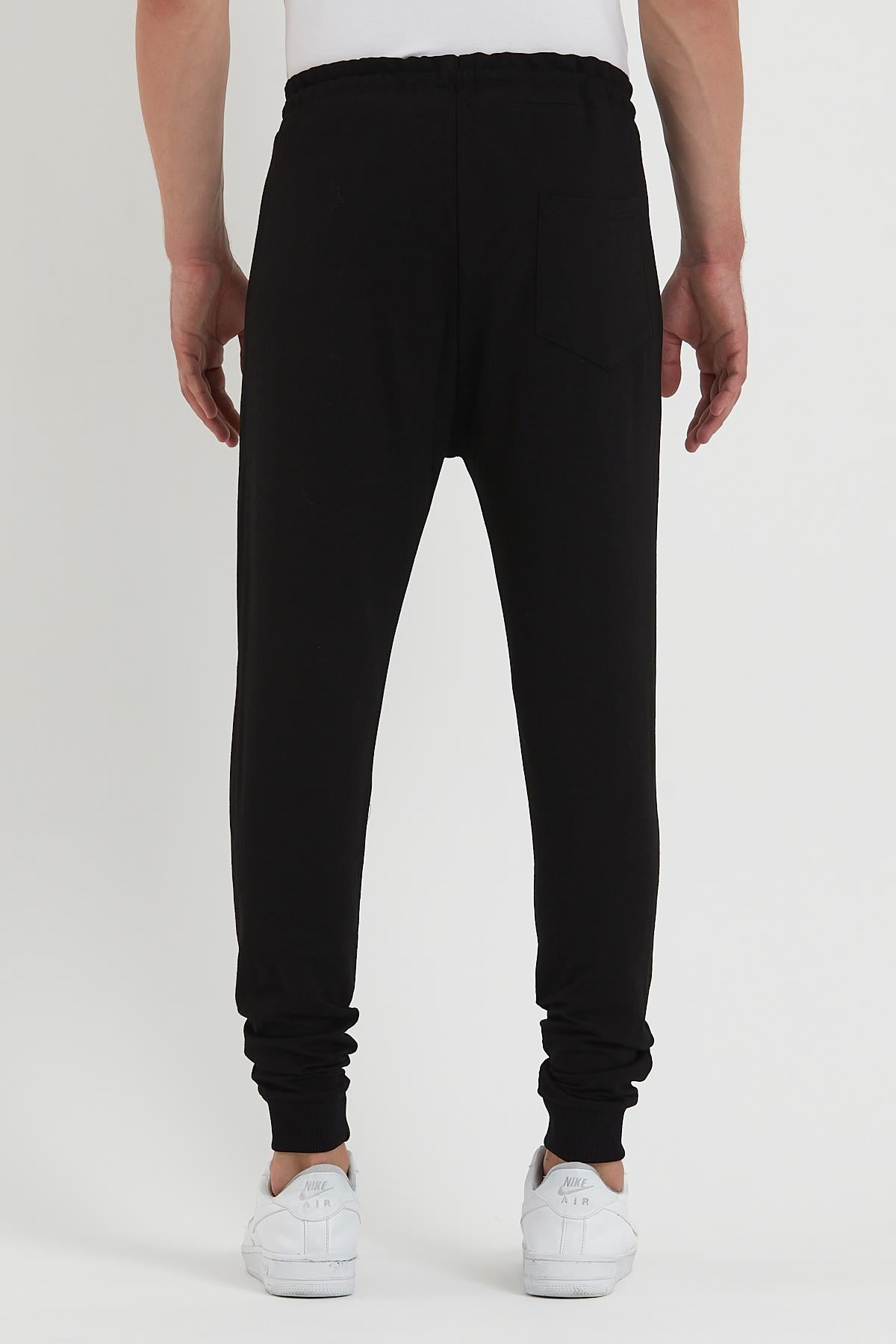 COMEOR Erkek Siyah Paçası Lastikli Cep Etiket Detaylı Eşofman Altı