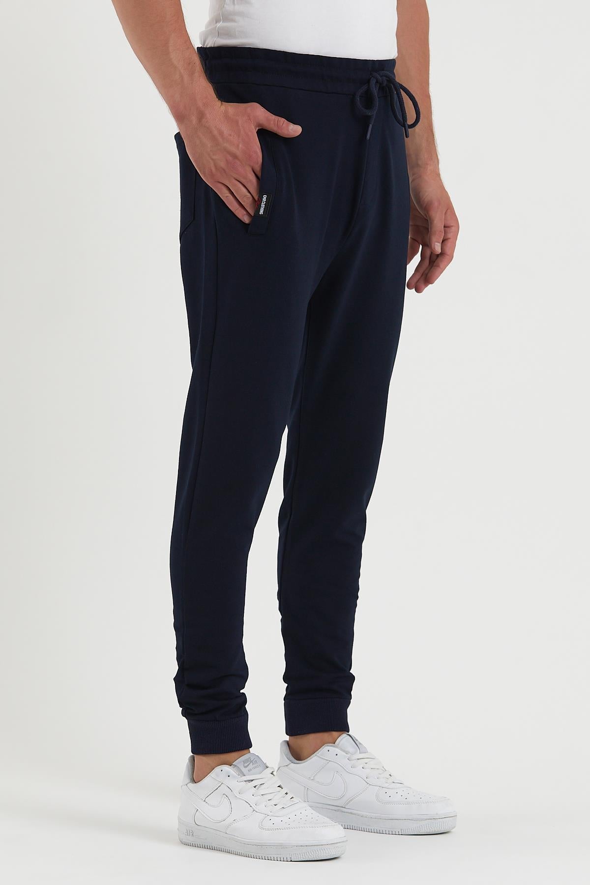 COMEOR Erkek Siyah Paçası Lastikli Cep Etiket Detaylı Eşofman Altı