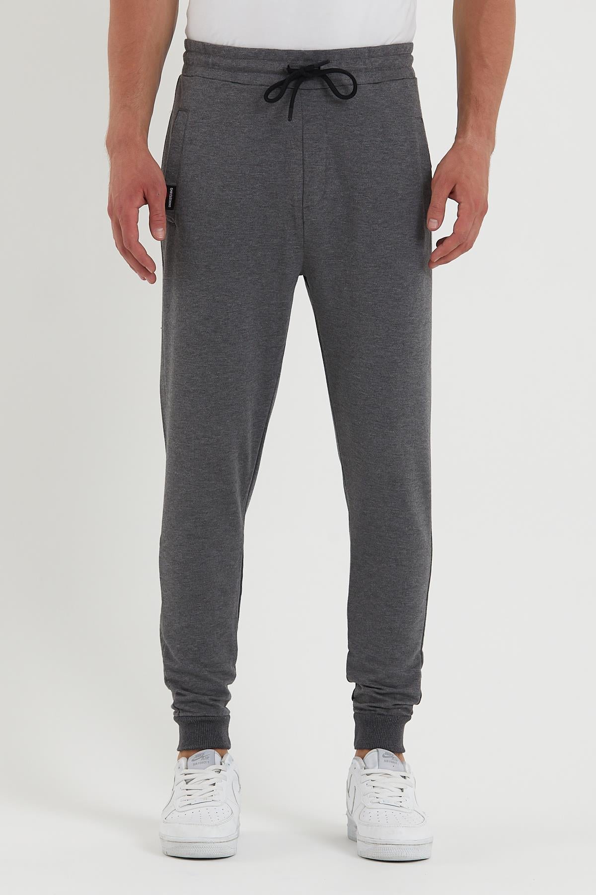 COMEOR Erkek Siyah Paçası Lastikli Cep Etiket Detaylı Eşofman Altı