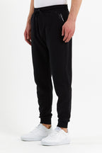 COMEOR Erkek Siyah Slim Fit Jogger Cep Nakış Fermuar Detaylı Eşofman Altı