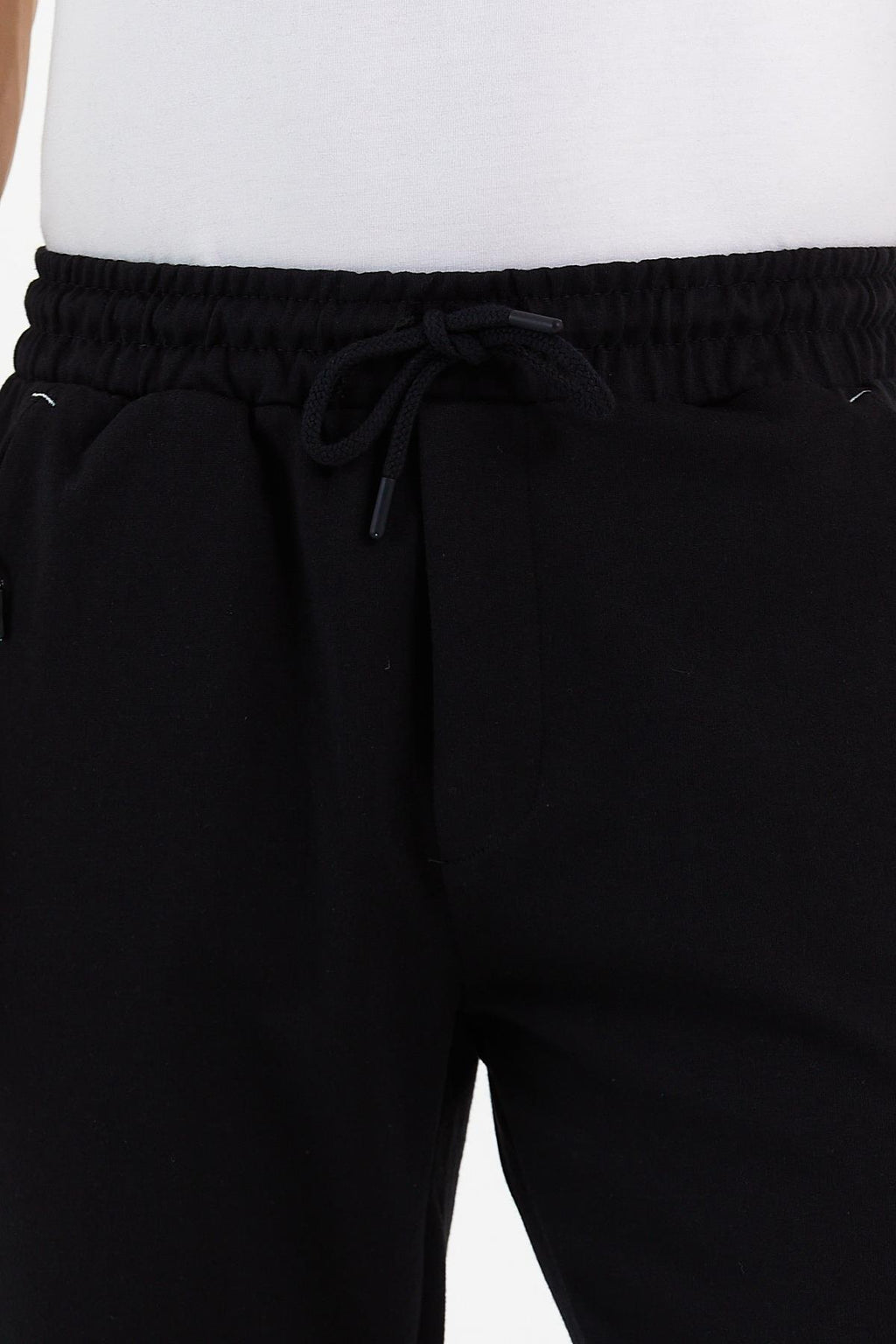 COMEOR Erkek Siyah Slim Fit Jogger Cep Nakış Fermuar Detaylı Eşofman Altı