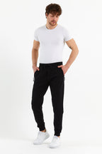 COMEOR Erkek Siyah Slim Fit Jogger Cep Nakış Fermuar Detaylı Eşofman Altı