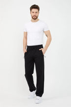 COMEOR Siyah Erkek Büyük Beden 3'lü Düz Paça Cep Fermuar Detaylı Rahat Kesim Eşofman Altı