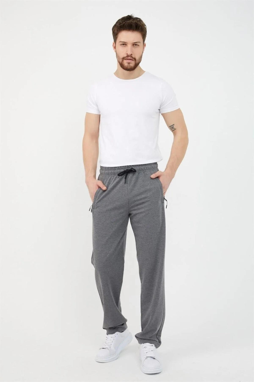 COMEOR Siyah Erkek Büyük Beden 3'lü Düz Paça Cep Fermuar Detaylı Rahat Kesim Eşofman Altı