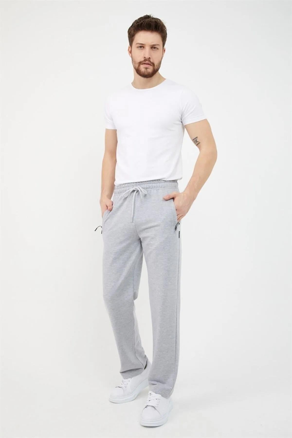 COMEOR Siyah Erkek Büyük Beden 4'lü Düz Paça Cep Fermuar Detaylı Rahat Kesim Eşofman Altı