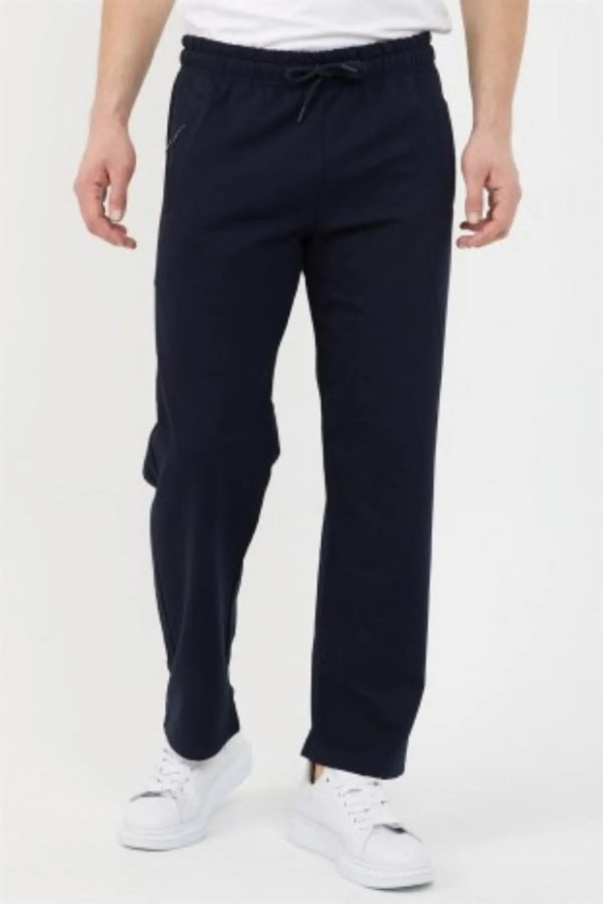 COMEOR Siyah Erkek Büyük Beden 4'lü Düz Paça Cep Fermuar Detaylı Rahat Kesim Eşofman Altı