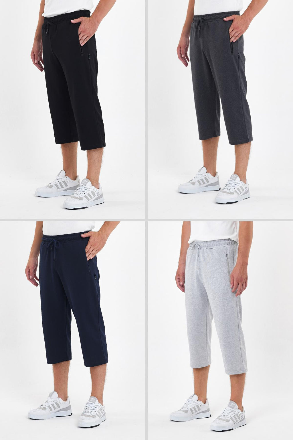 Erkek 4'Lü Cepleri Fermuarlı Bermuda Diz Altı Kapri Beli Ayarlanabilir Lastikli Uzun Şort CMRE94-4