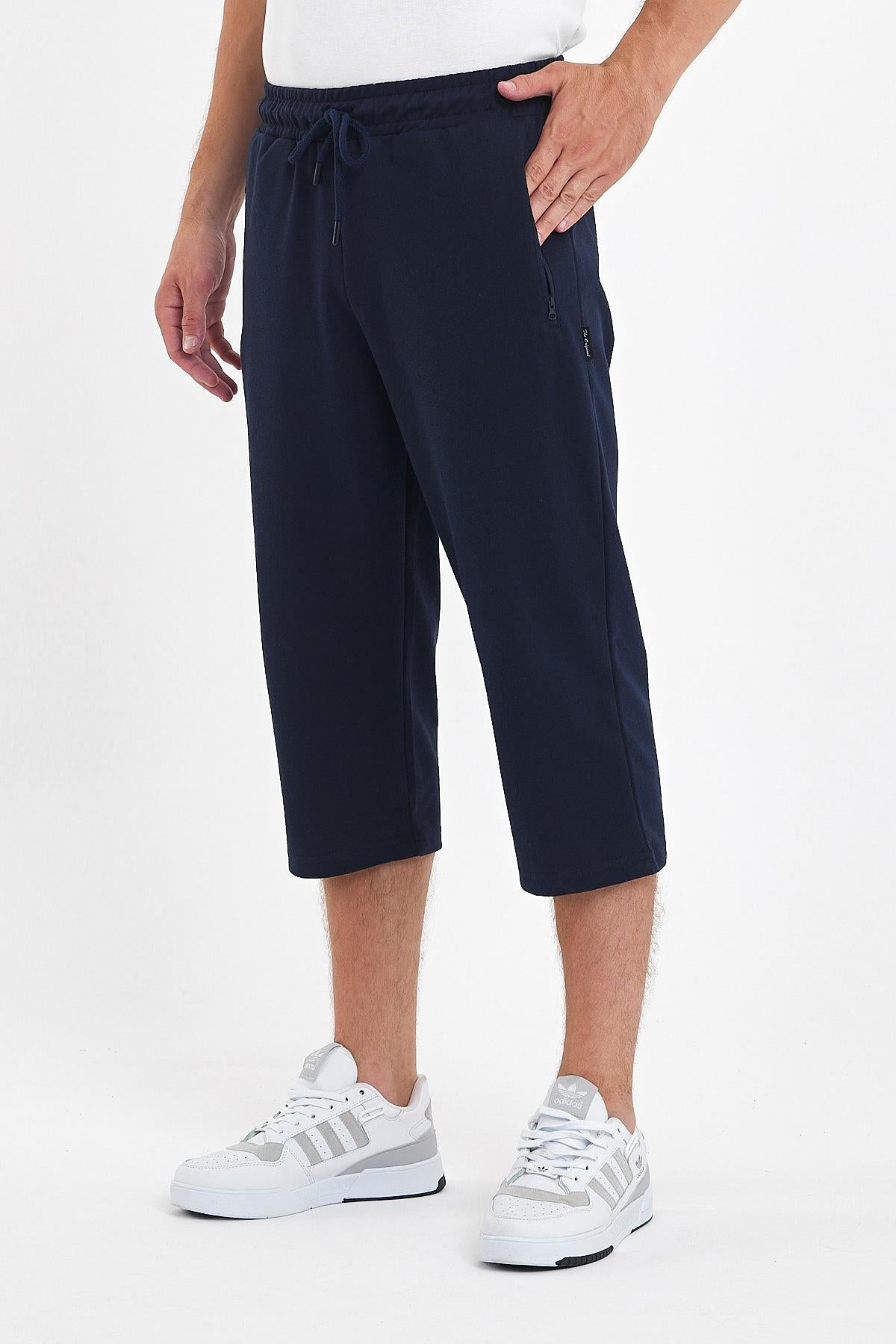 Erkek 4'Lü Cepleri Fermuarlı Bermuda Diz Altı Kapri Beli Ayarlanabilir Lastikli Uzun Şort CMRE94-4