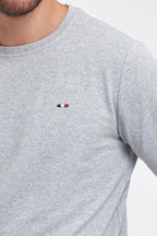 Erkek Gri Bisiklet Yaka Nakış Detaylı Regular Fit Sweatshirt