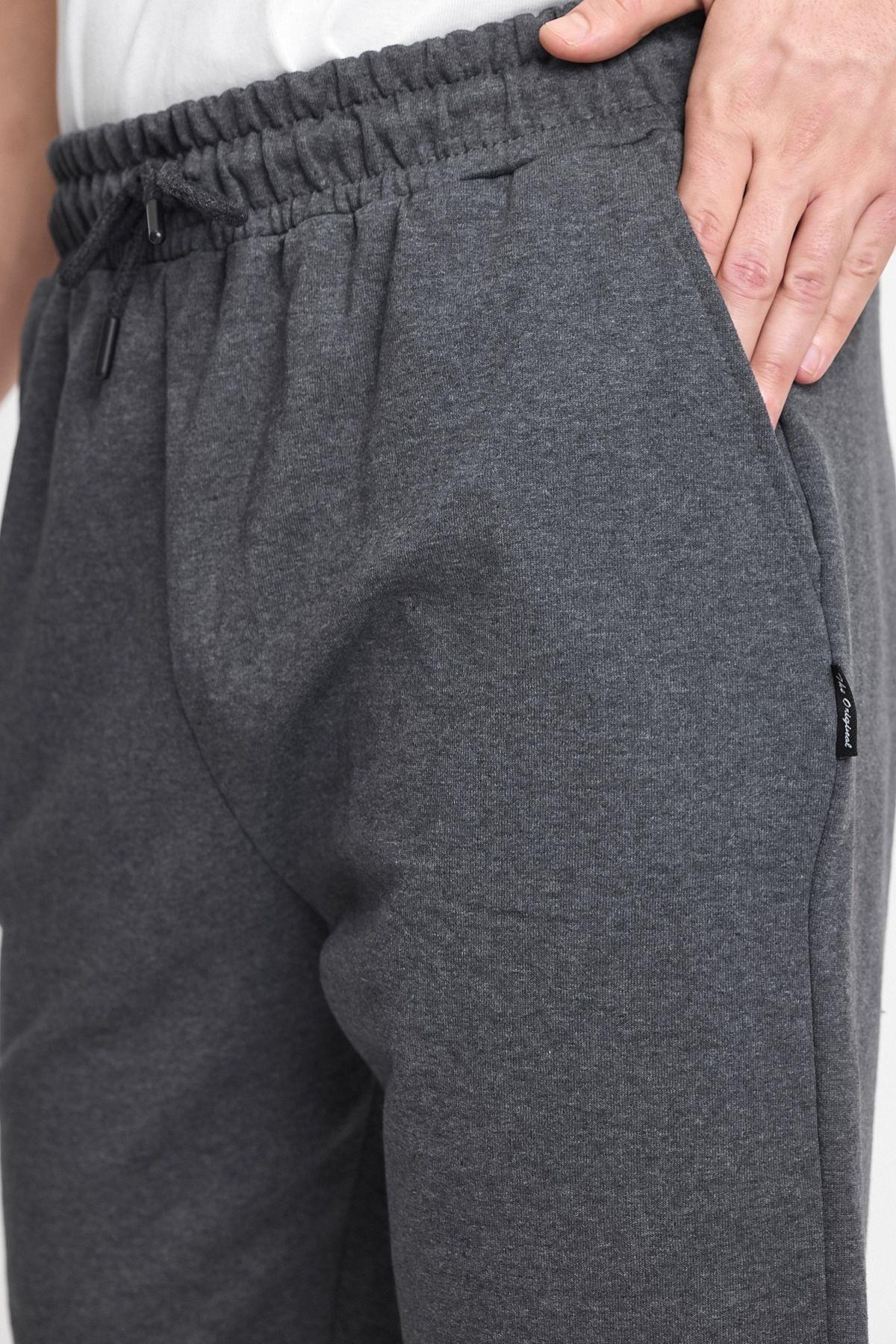 Erkek Antrasit Şort - Yan Cepli Beli Lastikli Regular Fit Rahat Kesim