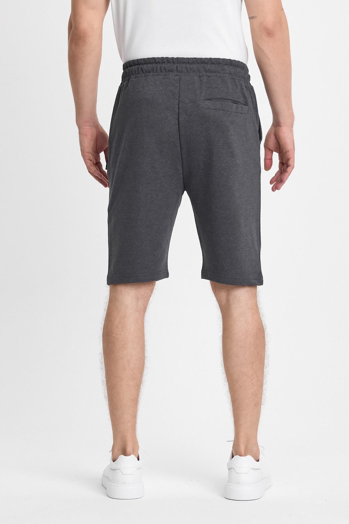 Erkek Antrasit Şort - Yan Cepli Beli Lastikli Regular Fit Rahat Kesim