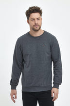 Erkek Antrasit Bisiklet Yaka Nakış Detaylı  Regular Fit Sweatshirt CMRE70