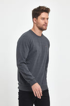 Erkek Antrasit Bisiklet Yaka Nakış Detaylı  Regular Fit Sweatshirt CMRE70