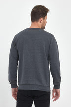 Erkek Antrasit Bisiklet Yaka Nakış Detaylı  Regular Fit Sweatshirt CMRE70