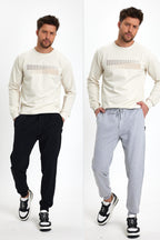 Erkek Siyah-Gri Arka Cep Etiket Detaylı Paça Lastikli Regular Fit 2'Li Eşofman Altı CMREO09-2