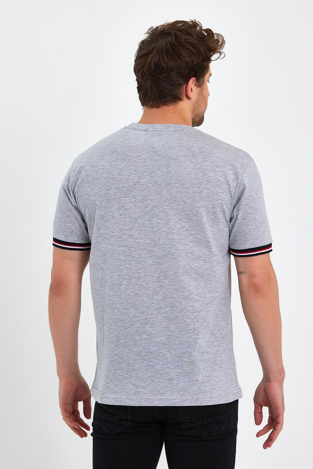 Erkek  Basic Kolları Şeritli %100 Pamuk Bisiklet Yaka Regular Fit 4'Lü T-shirt