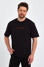 Erkek Baskılı Basic Oversize Bisiklet Yaka 2'Li Pamuklu T-shirt